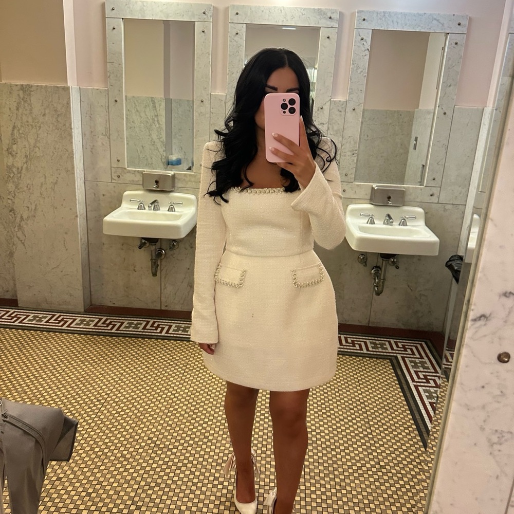 NADINE MERABI White Long Sleeve Dress